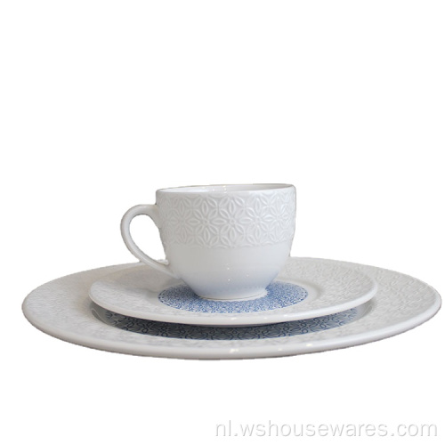 Hot Koop Luxe Emboss 18 stks Keramisch Porselein-servies